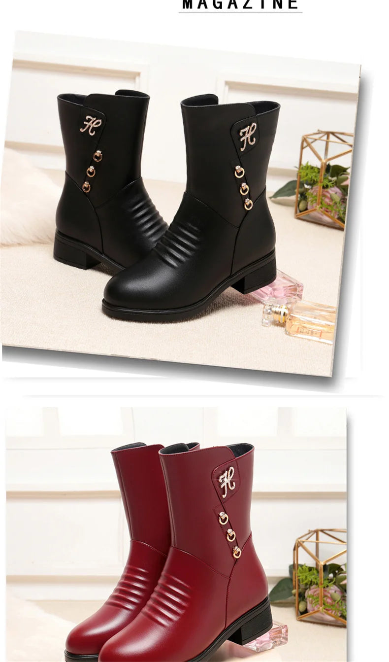 Women's Mid-Calf Casual Warm Boots with Side Zipper Round Toe Medium Heel