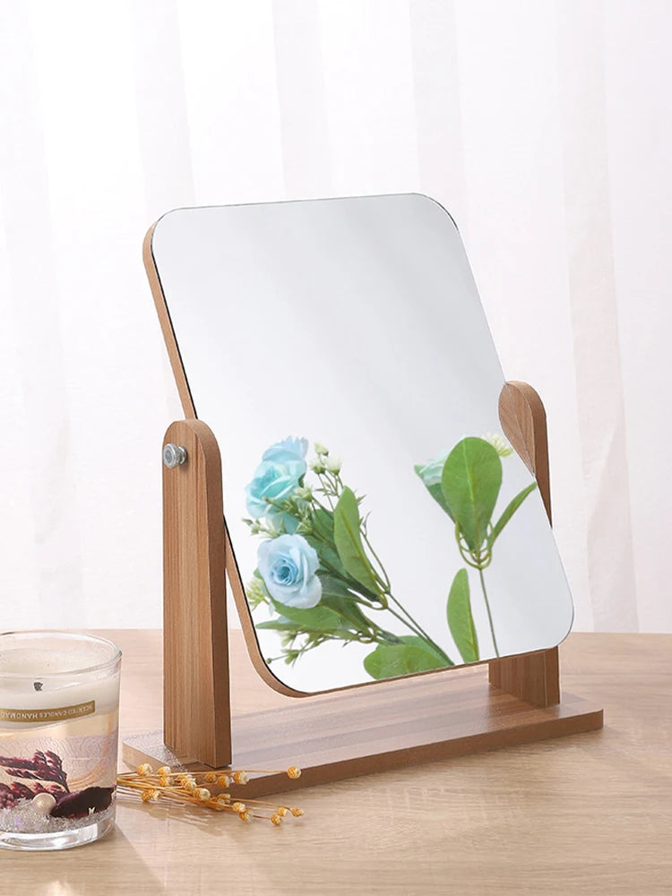 Dresser Vanity Makeup Mirror with Wood Stand, 360 Degree Rotating Compact Cosmetic Mirror, Portable Counter-top Mirror Bath Gift - Buy online at  Vibe In Cart.