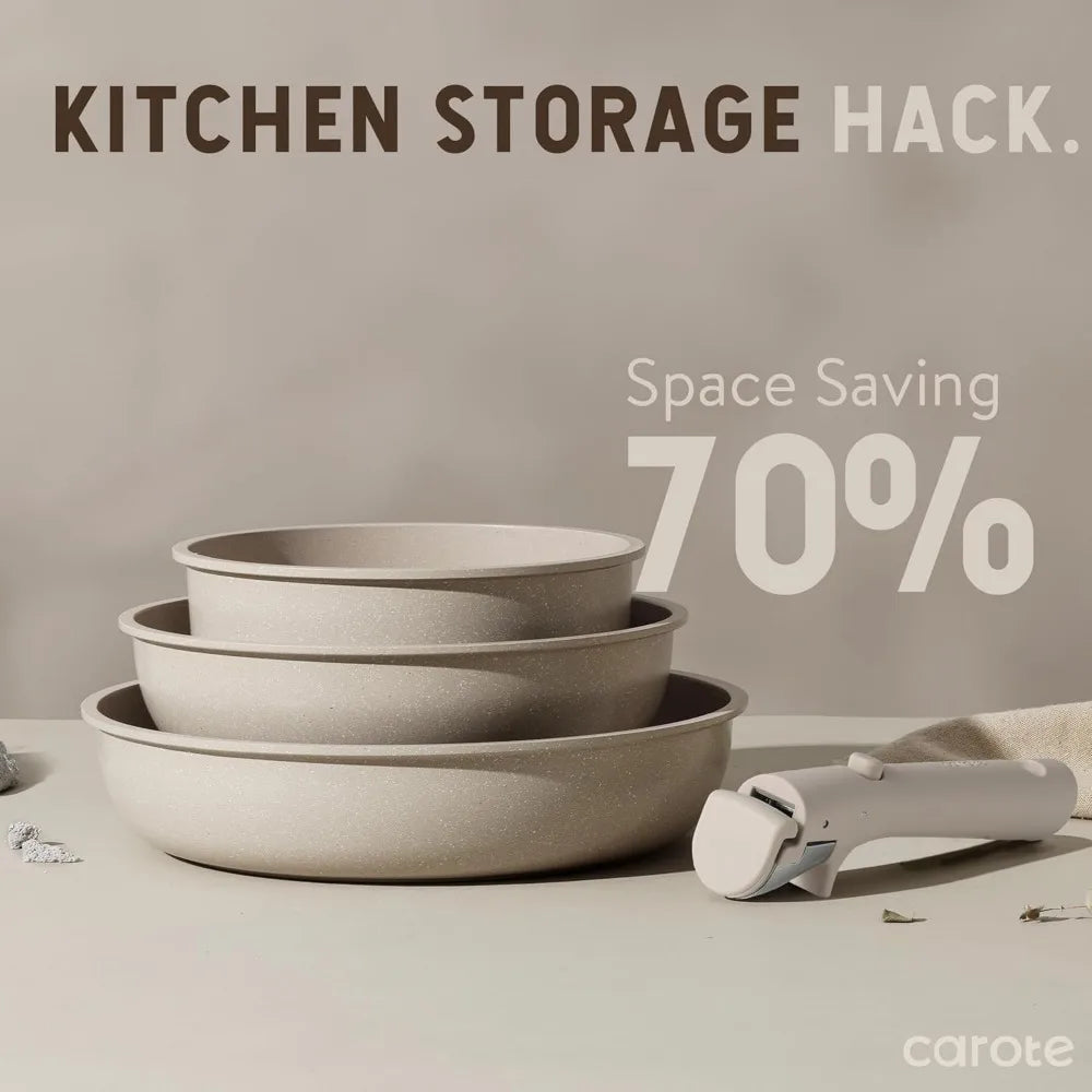 19-Piece Detachable Handle Cookware Set, Non-Stick Induction Compatible Pots and Pans, Oven Safe Taupe - Buy online at  Vibe In Cart.