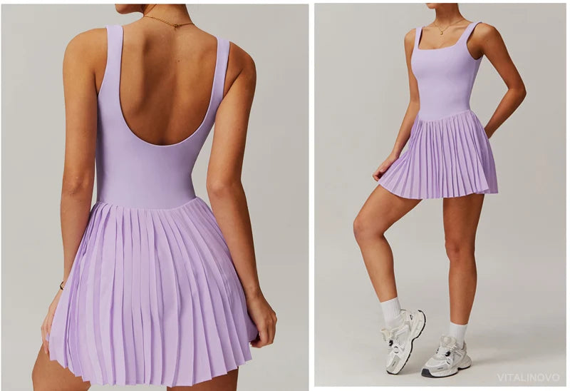 VITALINOVO Workout Tennis Dress with Built in Shorts Square Neck Padded Workout Dress with Pockets Golf Athletic Mini Dresses - Buy online at  Vibe In Cart.