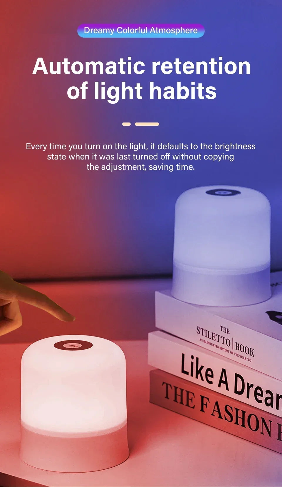 Rechargeable Led Night Light with Remote Control Touch Switch Table Lamp for Reading Bedroom White RGB Color Dimmable Portable - Buy online at  Vibe In Cart.