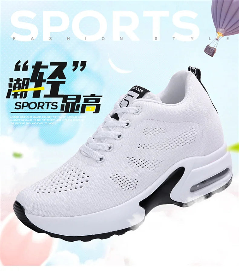 Women's Platform Mesh Lace-Up Sneakers Medium Heel