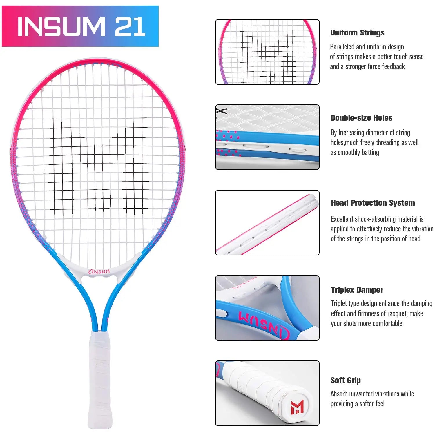 INSUM Kids Tennis Racket 17/19/21/23/25 Inches with Cover Bag Lightweight Aluminium Alloy Racquet for Children - Buy online at  Vibe In Cart.