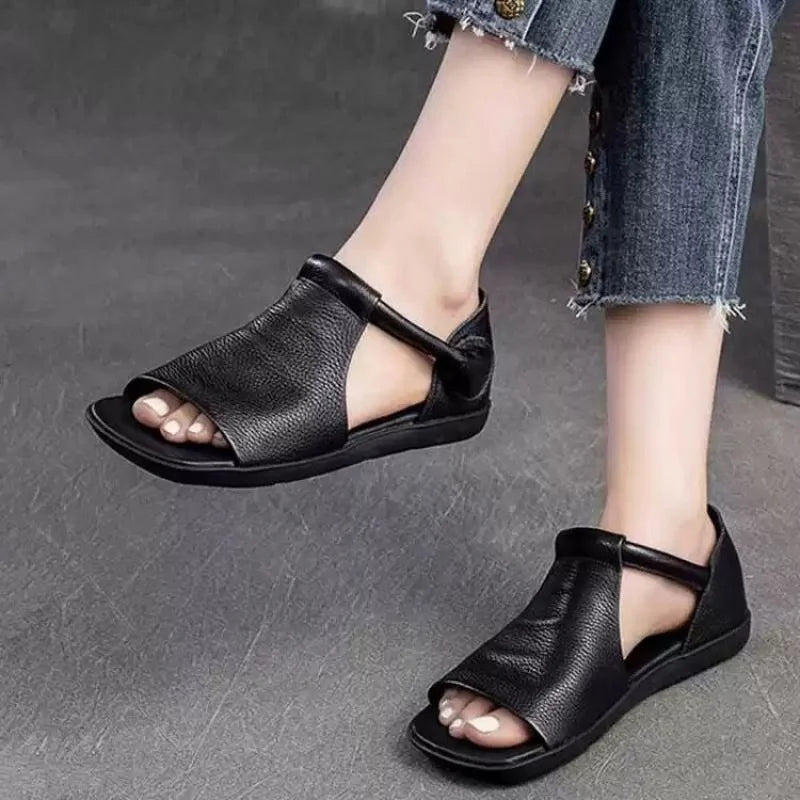 2025 Summer New Women's Peep Toe Flat Sandals - Retro Soft Leather Breathable Comfortable Versatile Casual Shoes - Buy online at  Vibe In Cart.