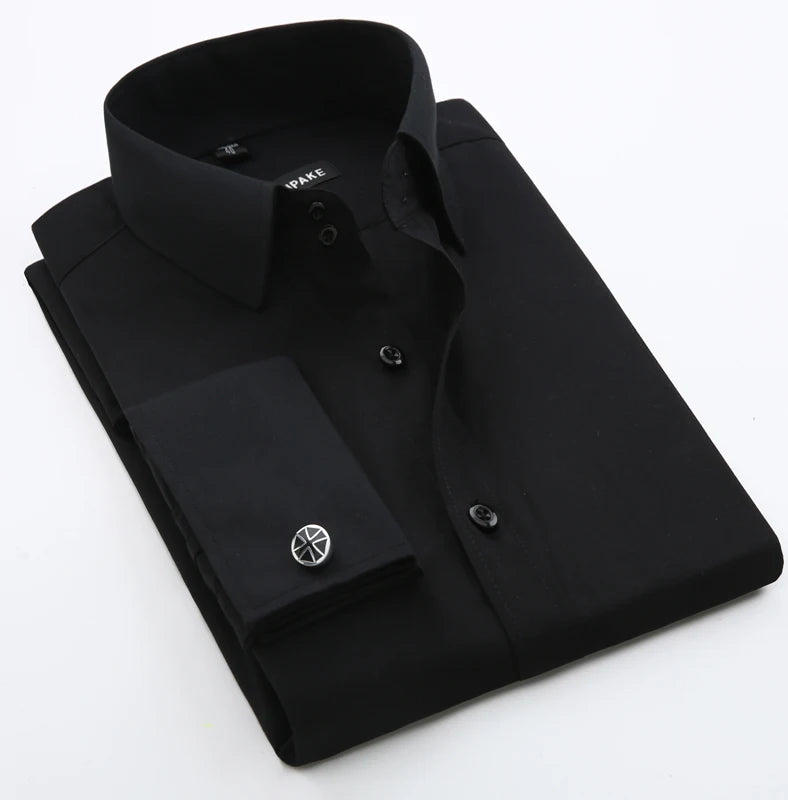 Men's French cufflinks shirt, men's slim fit long sleeved business sleeve nail free business formal men's solid color shirt - Buy online at  Vibe In Cart.