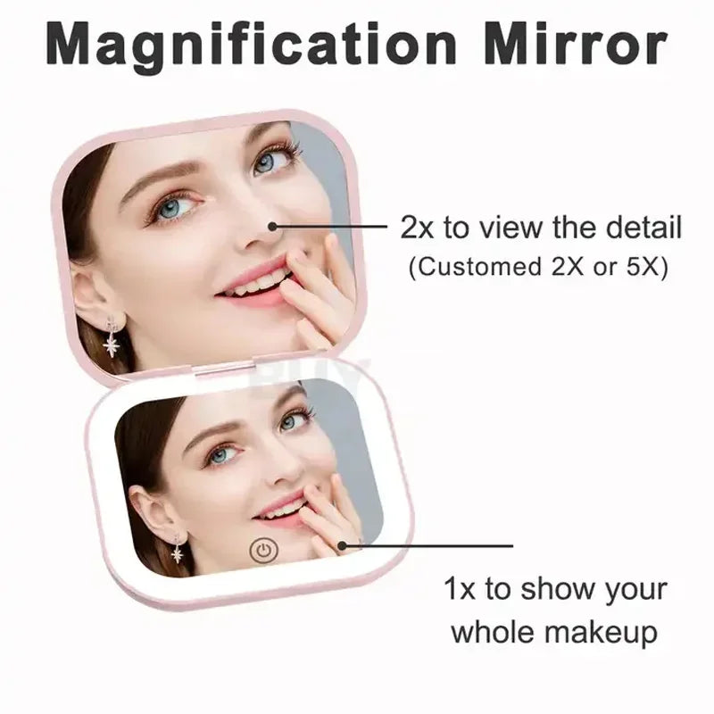 Compact Mini Gift Vanity Folding Cosmetic Mirror with Lights Portable Hand Held Small Pocket Travel Makeup Mirror 2X magnifying - Buy online at  Vibe In Cart.