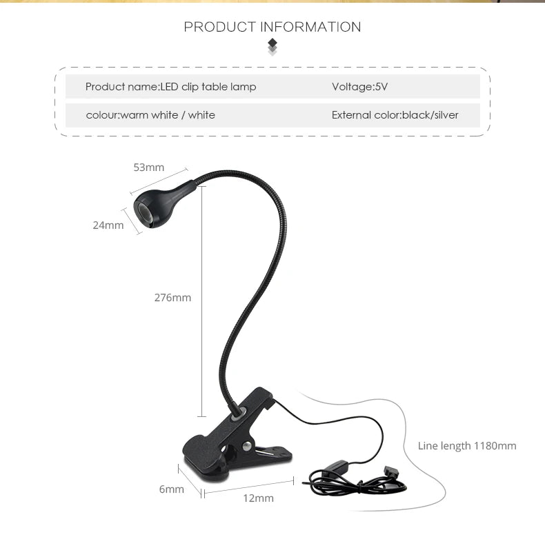 Flexible Table Lamp USB Power Lamp Reading Book Light With Holder Clip Study Reading Lamps Bedside Table Bedroom Decor Nightlamp - Buy online at  Vibe In Cart.