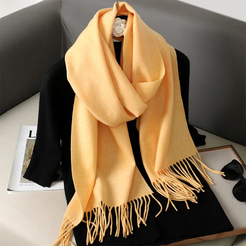 Women's Thick Warm Winter Polyester Scarf with Tassels