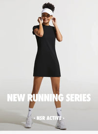 Summer Women Tennis Dress Cotton Female Short Sleeve Black Sport Dress Training Running Fitness Skirt Golf Badminton Dress Suit