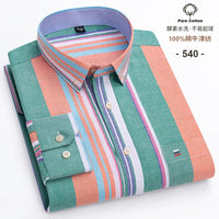 Men's Long Sleeve Plaid Cotton Formal Shirt Regular Fit S-7XL