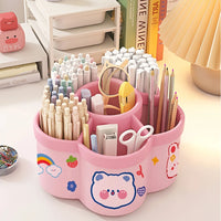 Rotating Plastic Pen Holder Desk Organizer with Multiple Compartments