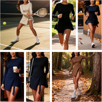 VITALINOVO Womens High Neck Tennis Dress Long Sleeve Sarong Wrap Skirt Built in Shorts Golf Athletic Dress Workout Rompers - Buy online at  Vibe In Cart.