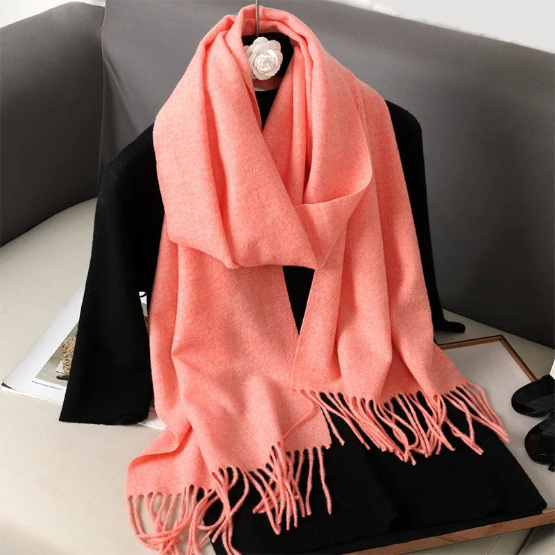 Women's Thick Warm Winter Polyester Scarf with Tassels