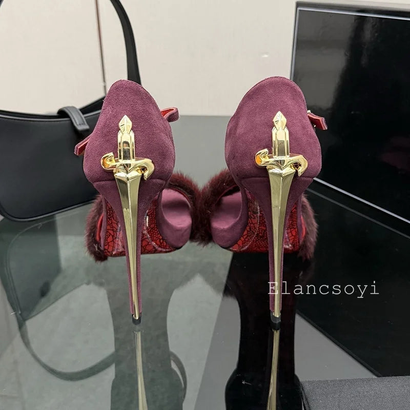 Super High Heels Sandals Women Mink Fur Metal Sword Thin Heels Open Toe Ankle Strap Sandalias Summer Fashion Party Dress Pumps - Buy online at  Vibe In Cart.