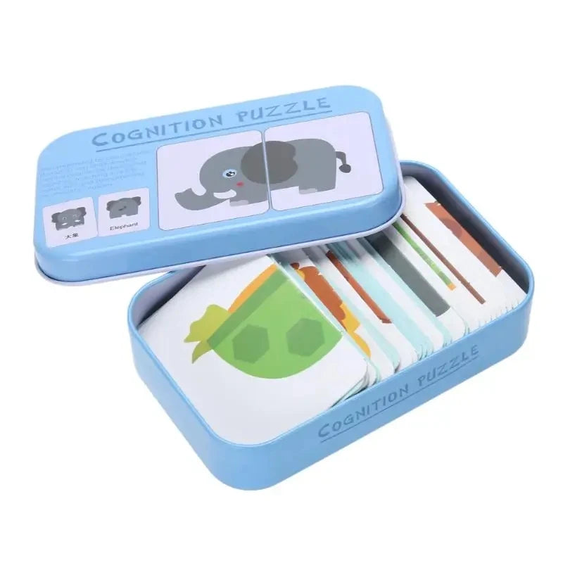 Baby Cognition Puzzle Toys Toddler Kids Iron Box Cards Matching Game Cognitive Card Car Fruit Animal Life Puzzle Gift