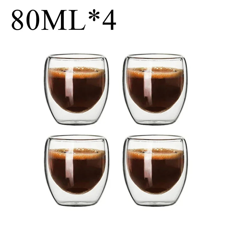 Double Wall High Borosilicate Glass Mug Set, Heat Resistant, 2-18 Pieces