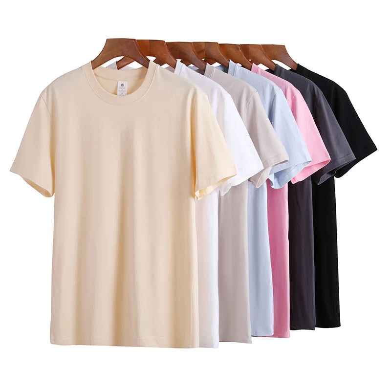 230g Men's Oversized Thick Round Neck T-shirt Summer Short Sleeved T-shirt Pure Cotton Solid Color Top Casual Versatile T-shirt - Buy online at  Vibe In Cart.