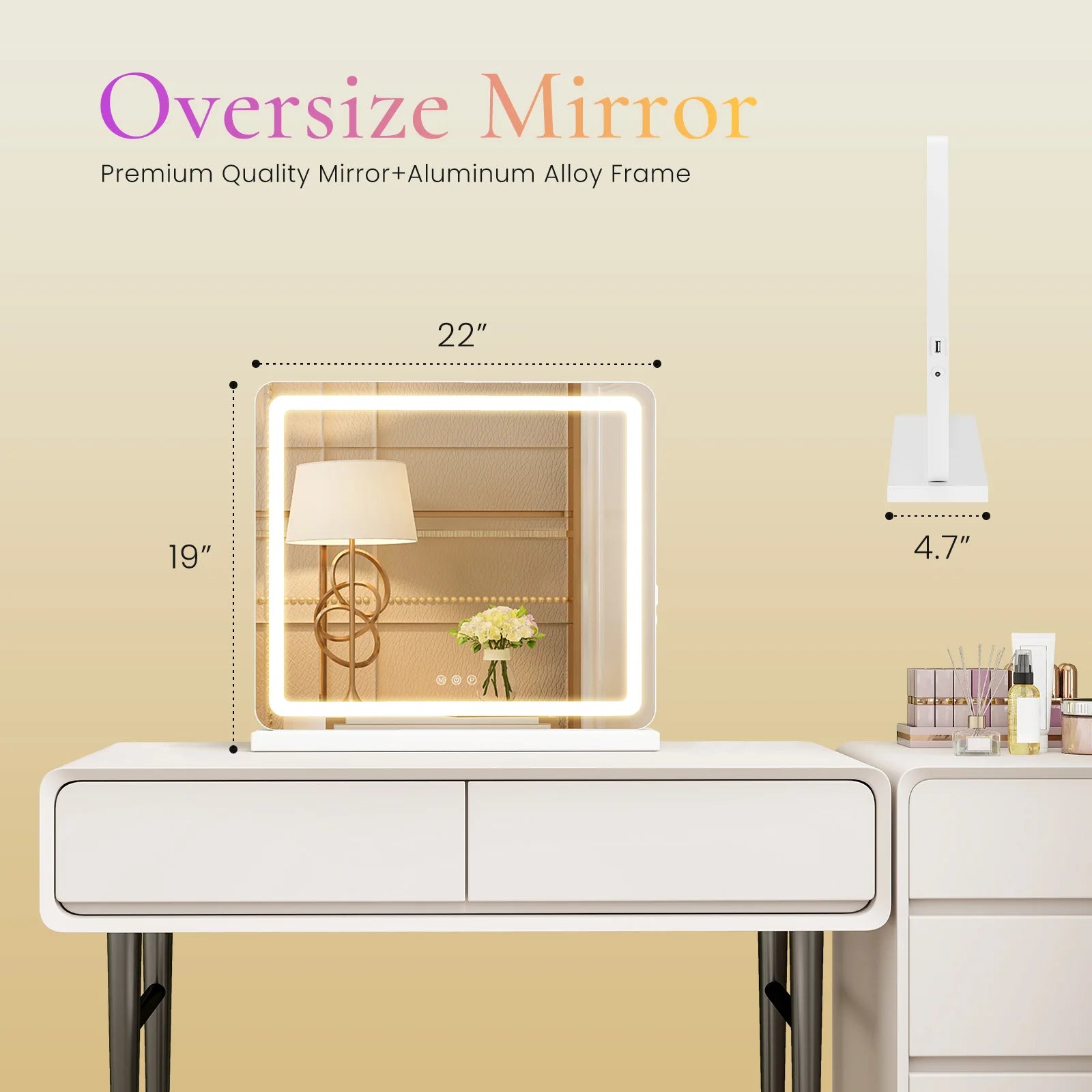 JHK LED Vanity Mirror with Lights Aluminum Frame Bathroom Mirror Dimmable 3 Color Modes Makeup Mirror Memory Function Bedroom - Buy online at  Vibe In Cart.