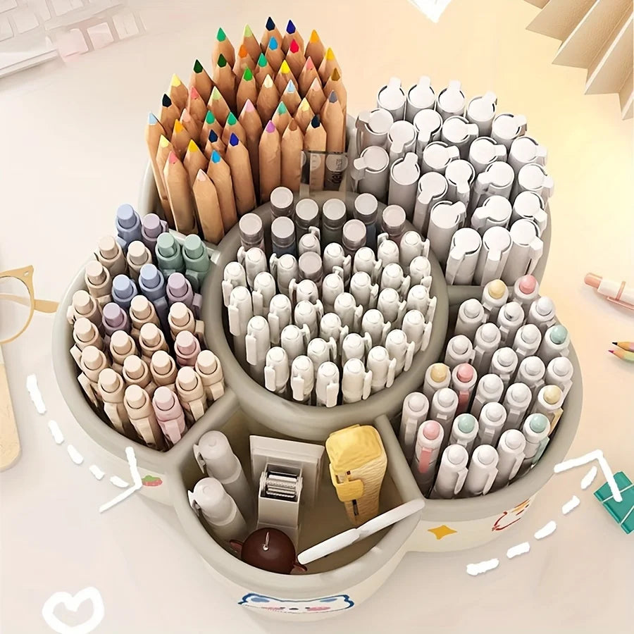 Rotating Plastic Pen Holder Desk Organizer with Multiple Compartments