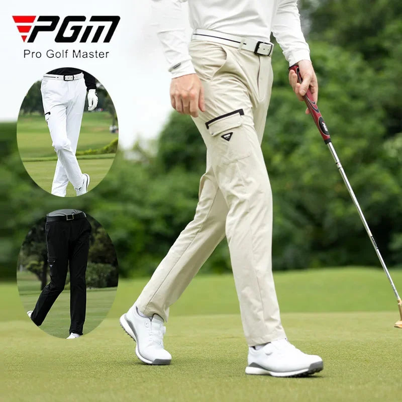 Men's Elastic Mid-Waist Golf Cargo Pants in Polyester, Sizes 2XS-3XL