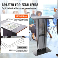 SucceBuy 47" Acrylic Podium Stand Floor-Standing Clear Pulpit Acrylic Desktop Lecterns w/ Storage Shelf for Church Office School - Buy online at  Vibe In Cart.