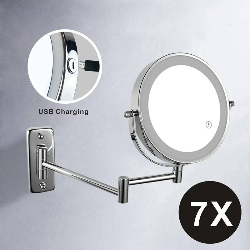 7 Inch Wall Mounted Double Sided Bathroom Mirror with LED Light and Magnifying