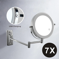 7 Inch Wall Mounted Double Sided Bathroom Mirror with LED Light and Magnifying