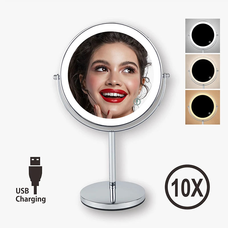 8inch 10X Magnifying LED Makeup Mirror with 3 Color Light Touch Switch Double Side USB Charging Desktop Vanity Cosmetic Mirror - Buy online at  Vibe In Cart.