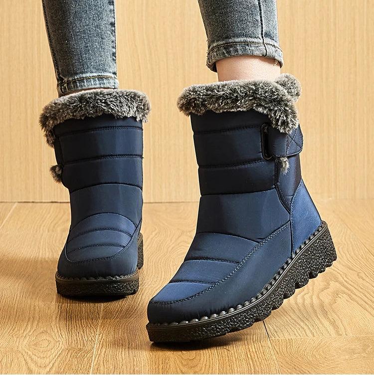 Women's Mid-Calf Snow Boots with Low Wedge Heel and Plush Insole