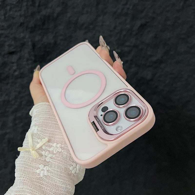 Full Coverage Transparent Magnetic Phone Case with Stand