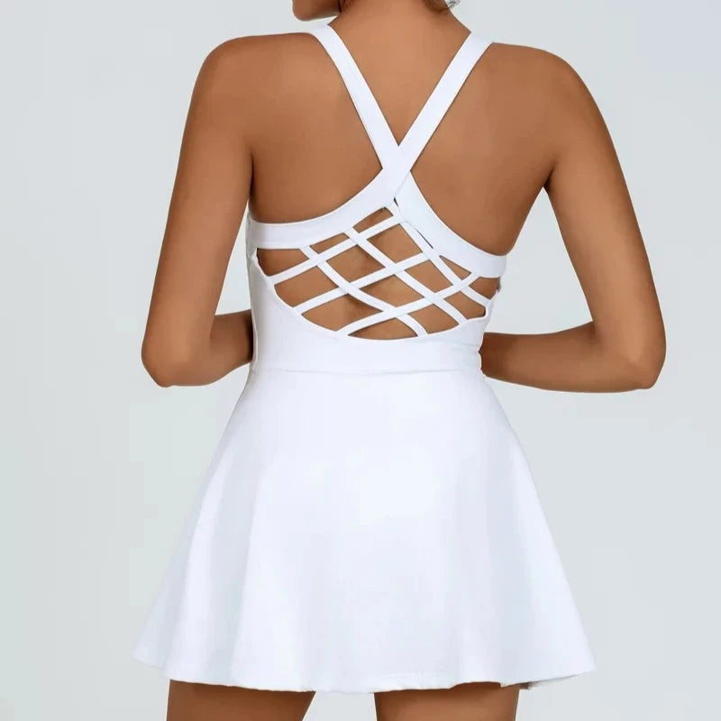 Women Tennis Dress One-Pieces Slim Fit Soft Sports Sets Golf Badminton Skorts Back Cross Tracksuits With Chest Pads Yoga Suits - Buy online at  Vibe In Cart.