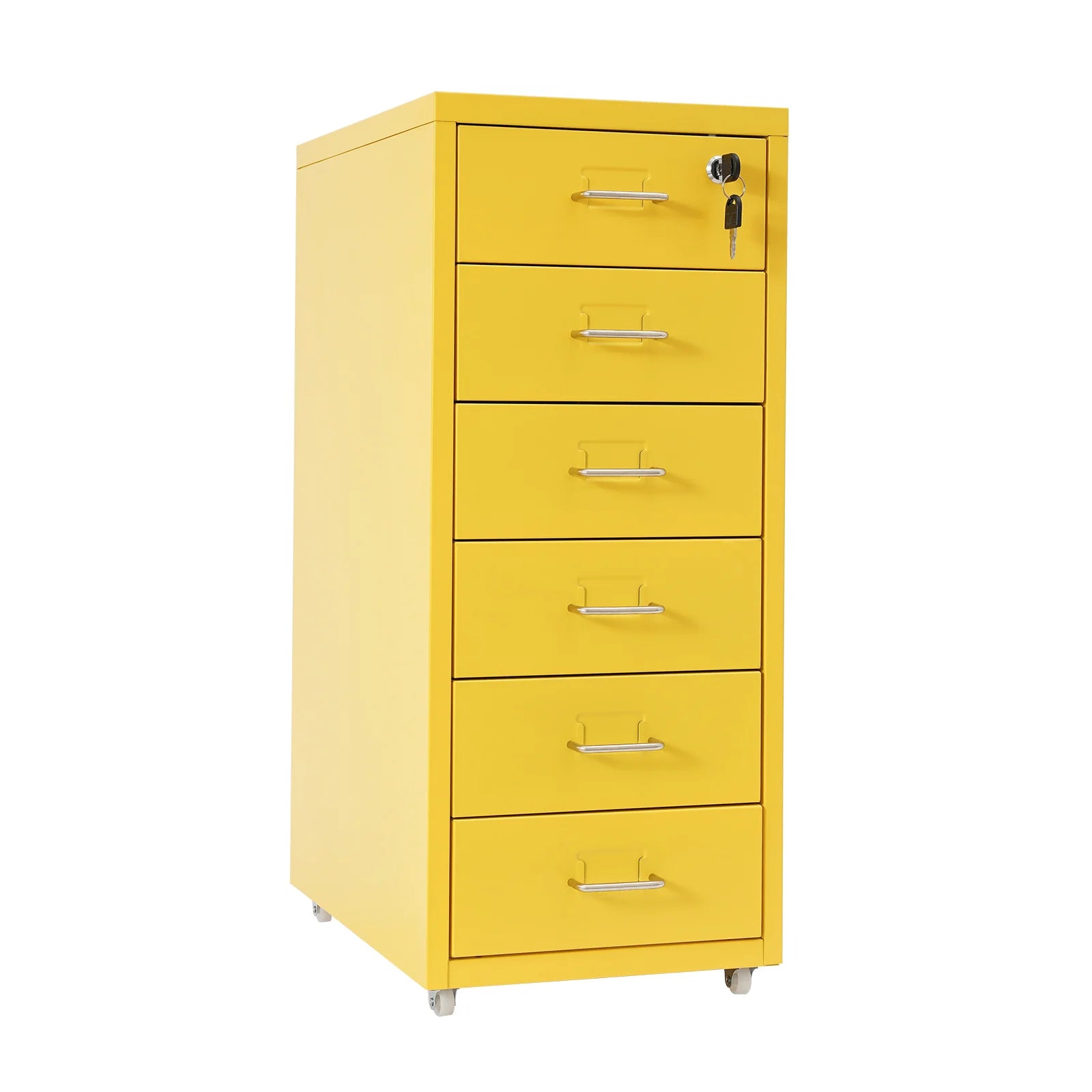 Lockable Rolling Metal File Cabinet| 6-Drawer Home Office Document Storage Container with Wheels| Off-white/Green/Yellow - Buy online at  Vibe In Cart.
