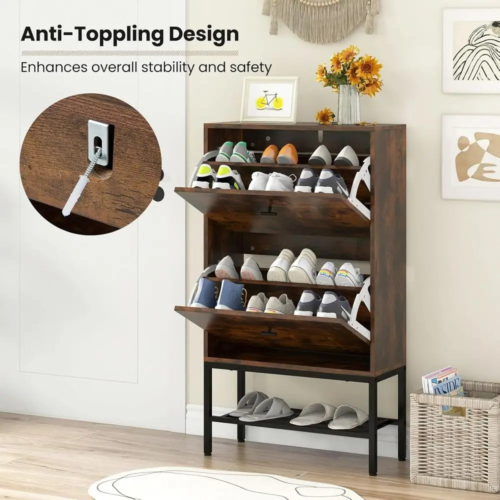 Sturdy Shoe Storage Cabinet, Freestanding Organizer with 2 Drawers, Adjustable Shelves, Slim Shoe Rack for Home Entryways in Rus - Buy online at  Vibe In Cart.