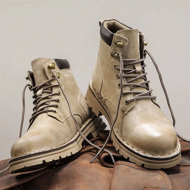 Luxury Brand Outdoor Men's Boots High-Top Leather Hiking Boots Classic Male Ankle Shoes Motocross Sneakers Casual Leather Shoes - Buy online at  Vibe In Cart.