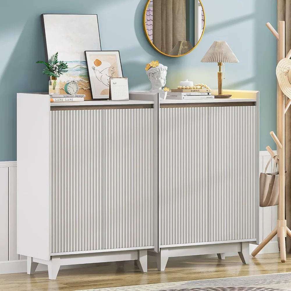"White Fluted Shoe Cabinet - 2-Door Storage with Adjustable Shelves, Entryway/Bedroom Organizer" - Buy online at  Vibe In Cart.