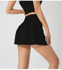 Women's White Solid Nylon Elastane Tennis Skort with Side Pocket and Shorts