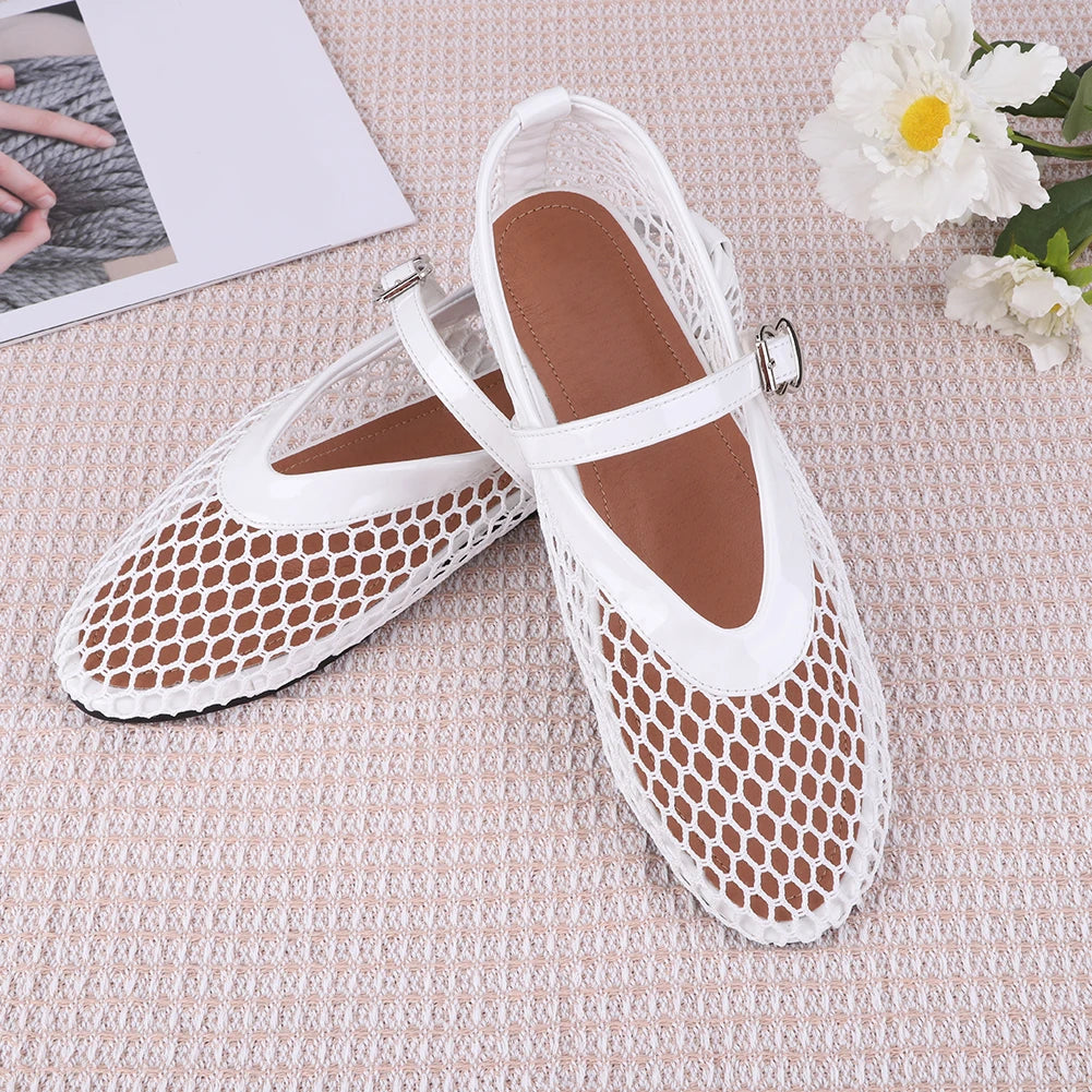 Women Mesh Ballet Flats Fishnet Ballerina Flats Breathable Slip On Ballerina Shoes Buckle Strap Daily Dress Shoes for Commuting - Buy online at  Vibe In Cart.