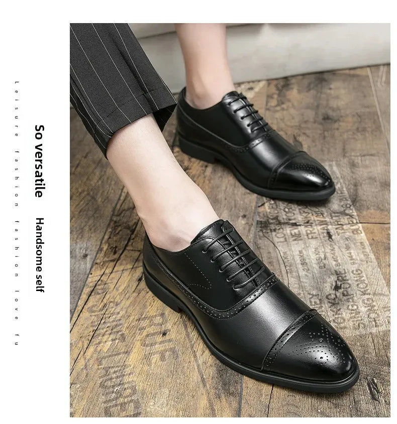 Black Fashionable Oxford Shoes Large Size Casual Business Leather Shoes Wedding Ceremony Shoes Carved Block Design Rubber Sole - Buy online at  Vibe In Cart.