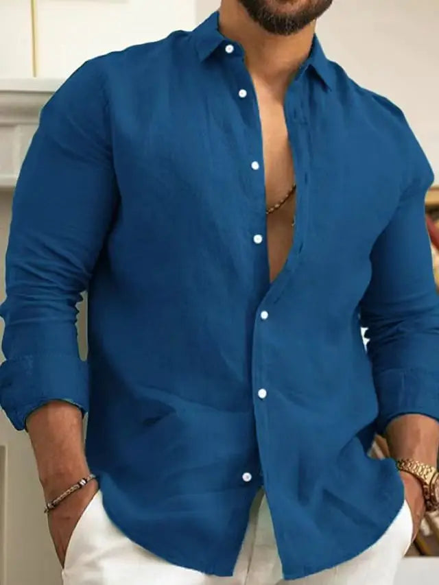 Men's Spring And Summer New Cotton Hemp New Men's Cool Long Sleeve Shirt Solid Color Loose Lapel Casual Beach Style Shirt - Buy online at  Vibe In Cart.