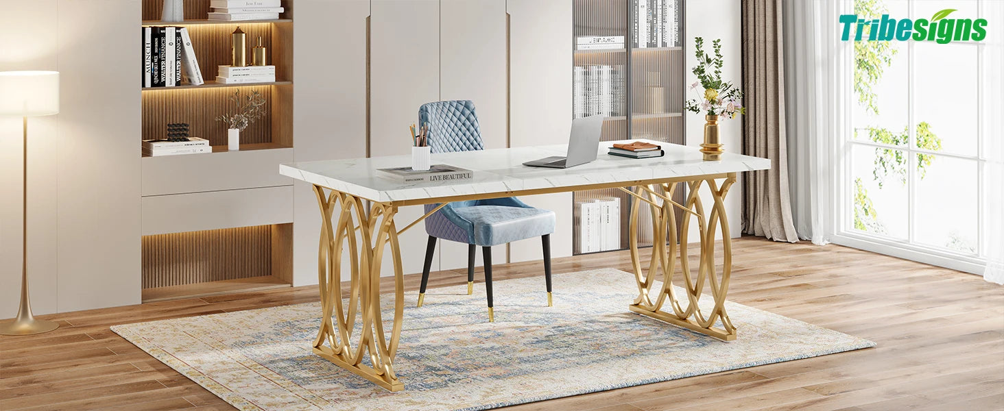 Modern Wooden Office Desk with Metal Legs, 70.9 Inches