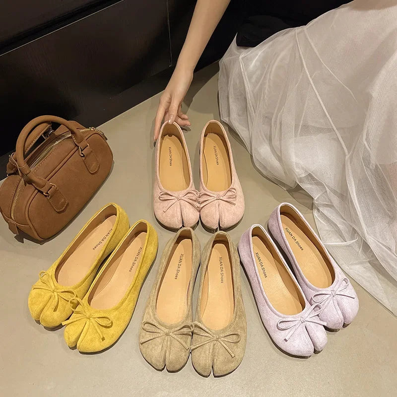 Fashion Suede Split Toe Women Bow Tabi Ballet Flats Spring Autumn Comfortable Walking Lazy Loafers Casual Girls Dance Shoes - Buy online at  Vibe In Cart.