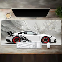 Large White Sports Car Design Gaming Mouse Pad with Anti-Slip Rubber Base