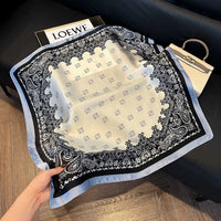 Printed Paisley Houndstooth Square Scarf for Women, Coffee Color, Polyester