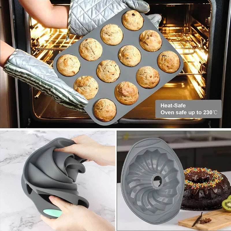 Silicone Bread Muffin Mold Heat Resistant Oven Pan Non-Stick Kitchen Bakeware Cake Pan Set 3D Cake Mold Pastry Baking Loaf Tool - Buy online at  Vibe In Cart.