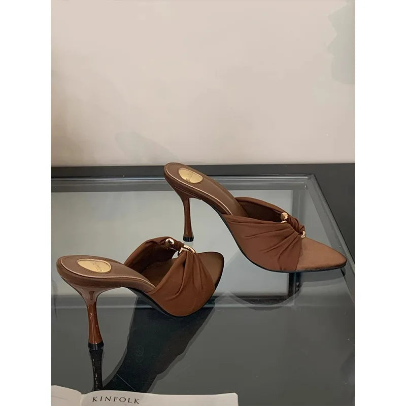 New Design Pleated Hollow Out Thin Low Heels Women Slippers Fashion Pointed Toe Party Dress Female Summer Shoes - Buy online at  Vibe In Cart.