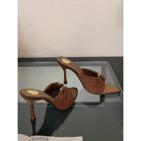 New Design Pleated Hollow Out Thin Low Heels Women Slippers Fashion Pointed Toe Party Dress Female Summer Shoes - Buy online at  Vibe In Cart.
