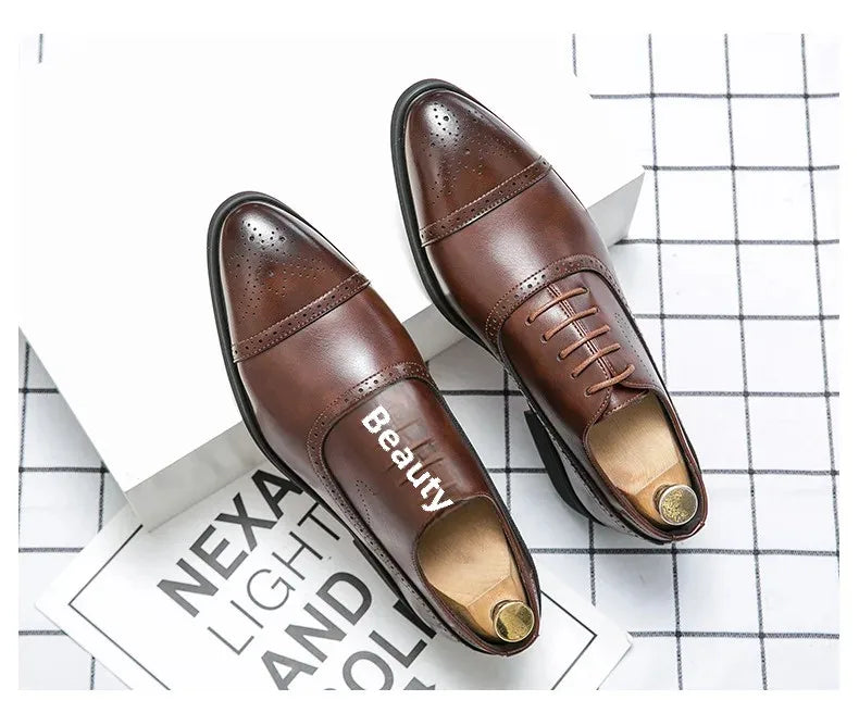Black Fashionable Oxford Shoes Large Size Casual Business Leather Shoes Wedding Ceremony Shoes Carved Block Design Rubber Sole - Buy online at  Vibe In Cart.