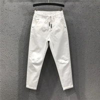 Women's White Straight Cotton Polyester Jeans Full Length