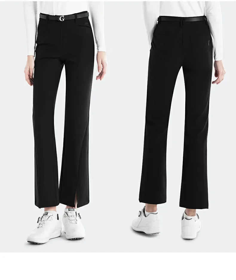 Women's Full Length High Waist Flared Cotton Golf Trousers