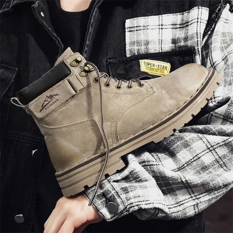 Luxury Brand Outdoor Men's Boots High-Top Leather Hiking Boots Classic Male Ankle Shoes Motocross Sneakers Casual Leather Shoes - Buy online at  Vibe In Cart.